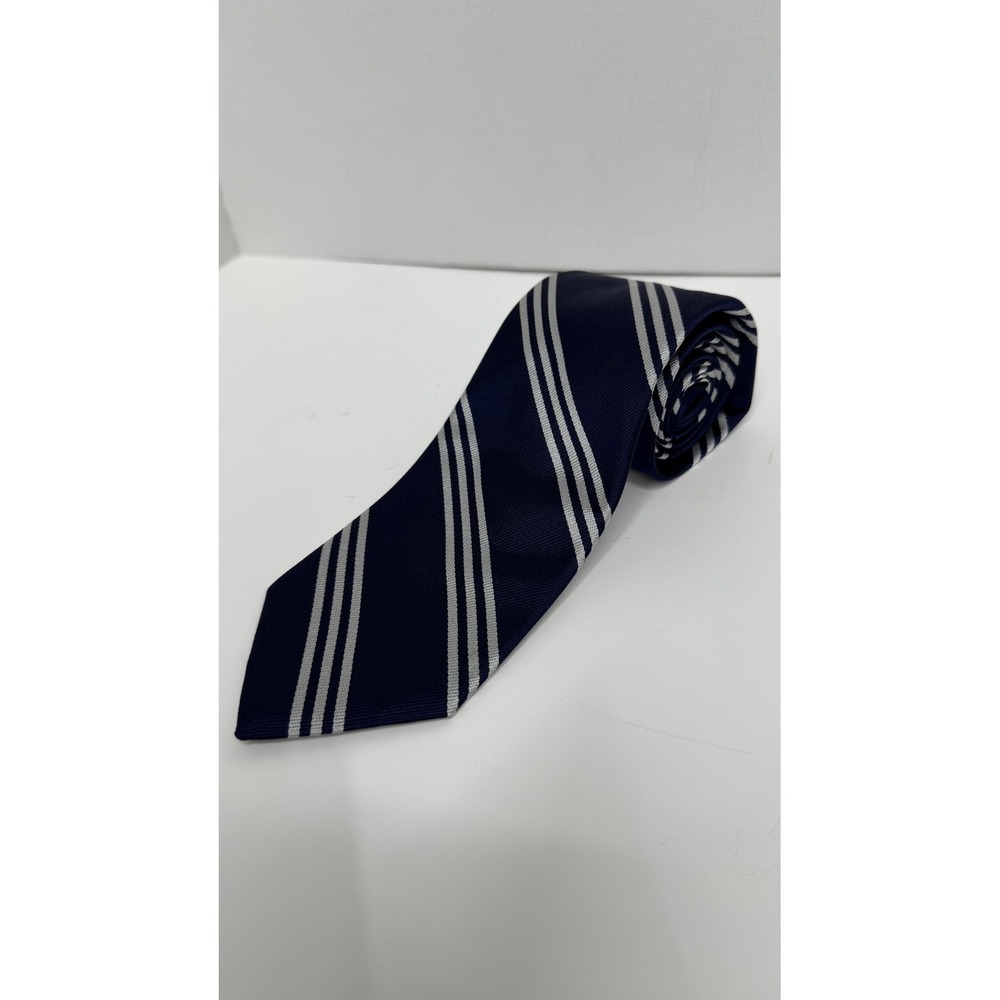 Brooks Brothers Navy Blue Silver Repp Stripe Silk Tie Made in USA England Fabric